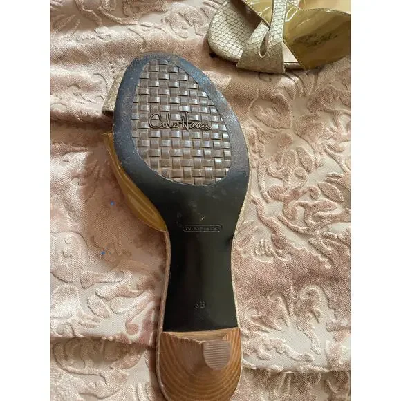 Cole haan 80s tan patent leather sandal heels size 8 - Picture 4 of 5